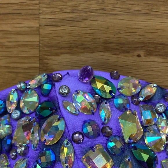 Purple Embellished strapless leopard print Dress with slit - Picture 5 of 6